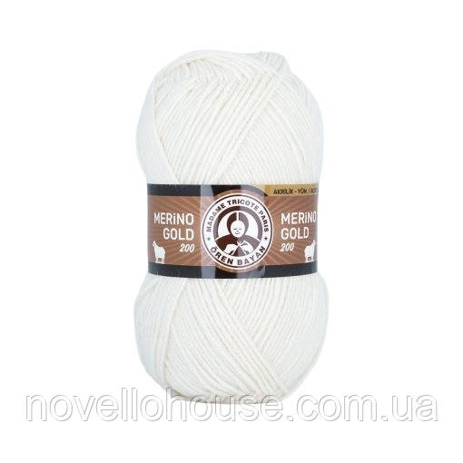 Madame Tricote Paris MERINO GOLD 200 (Меріно Голд 200) № 004 молочний (Пряжа напіввовна, нитки для в'язання)