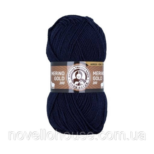 Madame Tricote Paris MERINO GOLD 200 (Меріно Голд 200) № 019 чорнильно-синій (Пряжа напіввовна, нитки для в'язання)