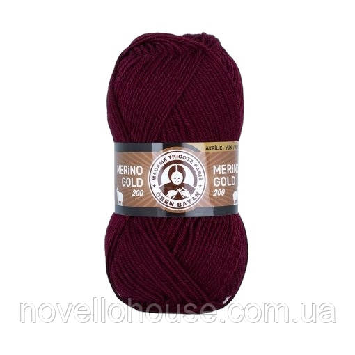 Madame Tricote Paris MERINO GOLD 200 (Меріно Голд 200) № 035 бордо (Пряжа напіввовна, нитки для в'язання)