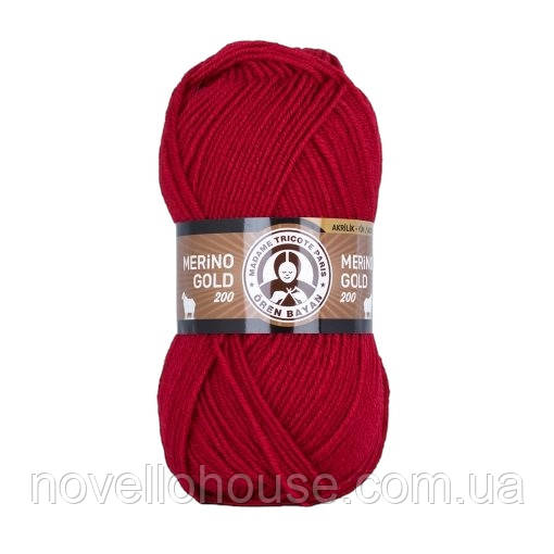 Madame Tricote Paris MERINO GOLD 200 (Меріно Голд 200) № 033 червоний (Пряжа напіввовна, нитки для в'язання)