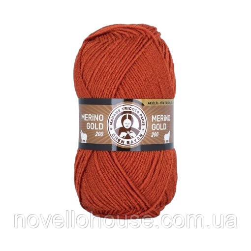 Madame Tricote Paris MERINO GOLD 200 (Меріно Голд 200) № 107 рудий (Пряжа напіввовна, нитки для в'язання)