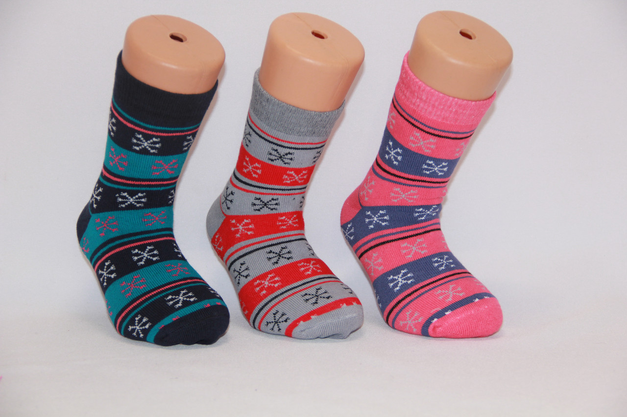 Дитячі шкарпетки махрові для підлітків Стиль люкс 18-20 034 сніжинки, фото 1