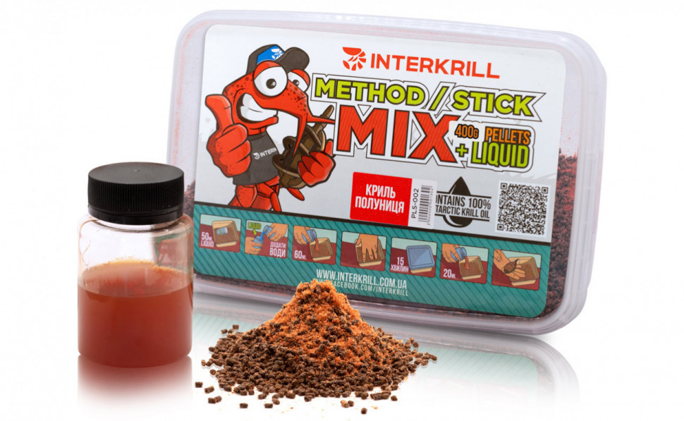 Пеллетс Interkrill Method Stick Mix Криль-Полуниця 400 г