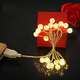 Гірлянда від USB живлення Crystal Balls 20 Led 200 см Warm White, фото 2