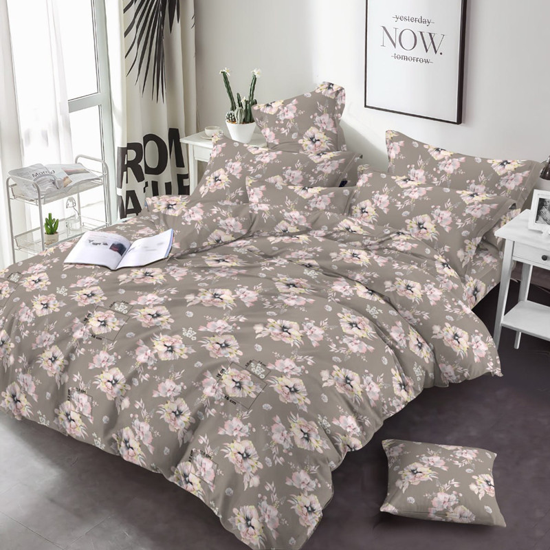 Темна бежева тканина 220 см для постільної білизни Фланель (байка) набивна 100% бавовняна з малюнком квіти, рулон 25 м