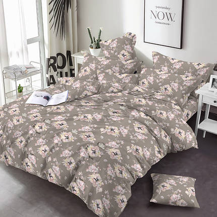 Темна бежева тканина 220 см для постільної білизни Фланель (байка) набивна 100% бавовняна з малюнком квіти, рулон 25 м, фото 1