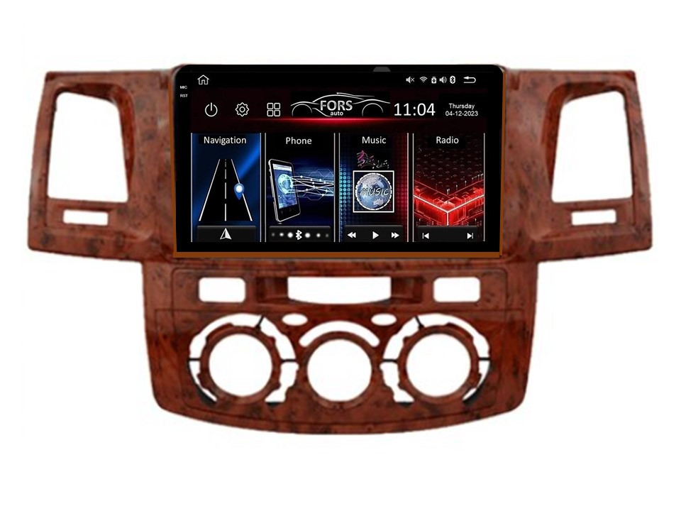 Штатна магнітола FORS.auto FS 4 PRO для Toyota Fortuner/Vigo/Hilux (4+64Gb, 9", Manual AC, wooden) 2007-2014