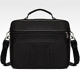 Чоловіча сумка через плече Натуральня шкіра Барсетка Чоловіча шкіряна сумка для документів планшет Чорна, фото 4