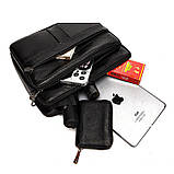 Чоловіча сумка через плече Натуральня шкіра Барсетка Чоловіча шкіряна сумка для документів планшет Чорна, фото 8