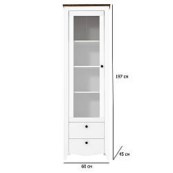 Вітрина у вітальню на ніжках Каріна 60 см білий і дуб сонома трюфель у скандинавському стилі