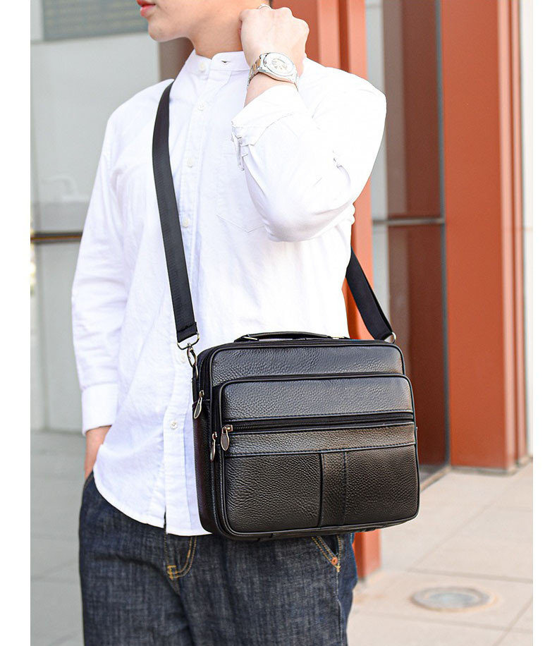 Чоловіча сумка через плече Натуральня шкіра Барсетка Чоловіча шкіряна сумка для документів планшет Чорна, фото 1