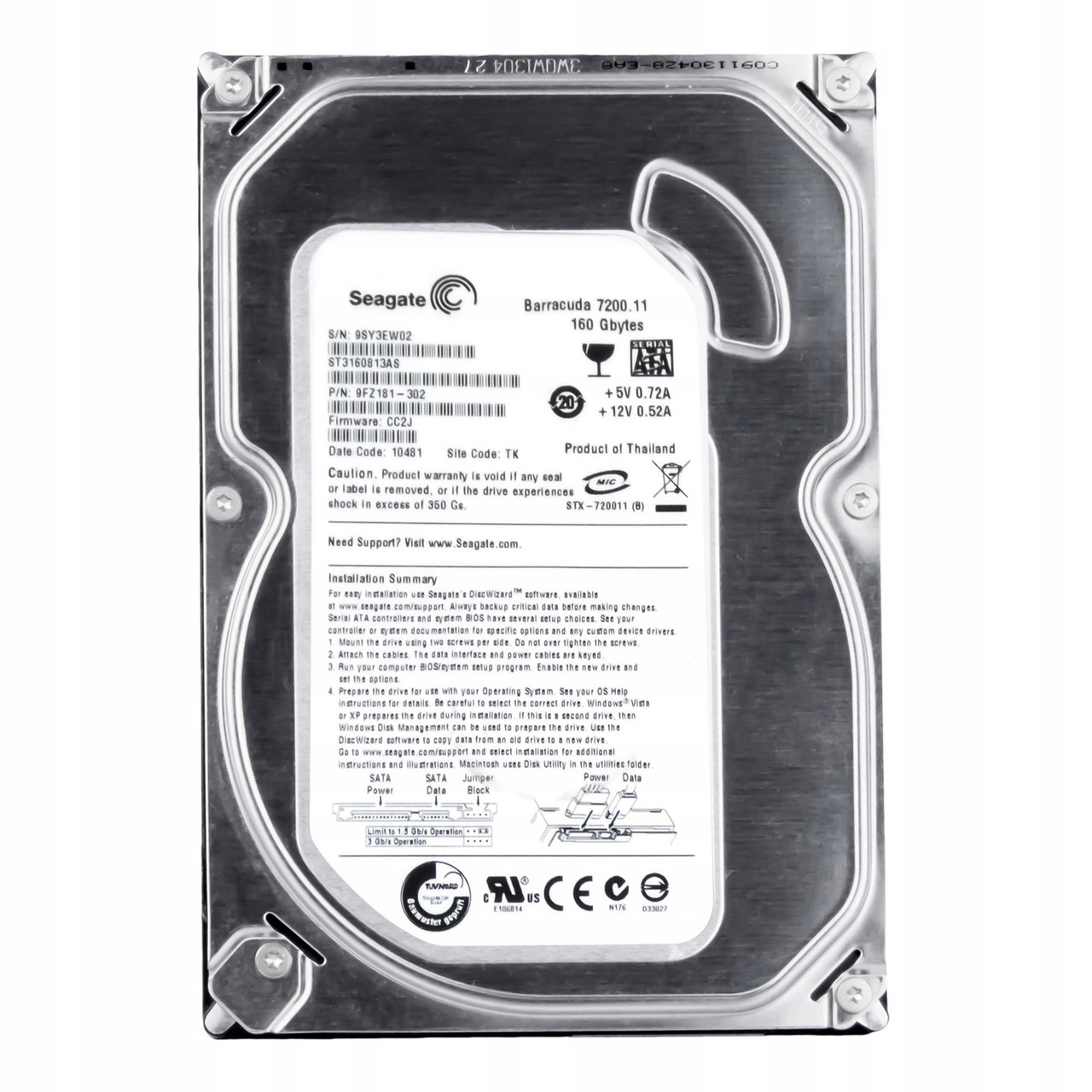 Жорсткий диск Seagate Barracuda 160Gb 7200rpm 8MB (ST3160813AS) 3.5" SATAII БВ