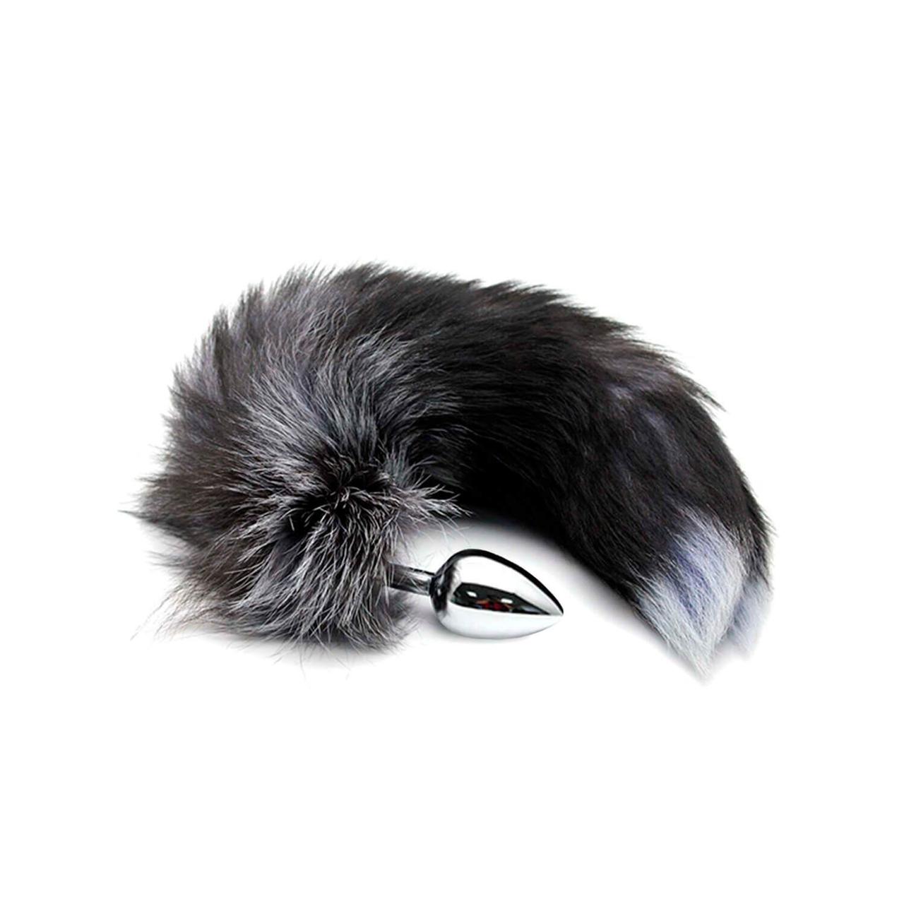 Металева анальна пробка Лисий хвіст Alive Black And White Fox Tail S (м'ята упаковка!!!!