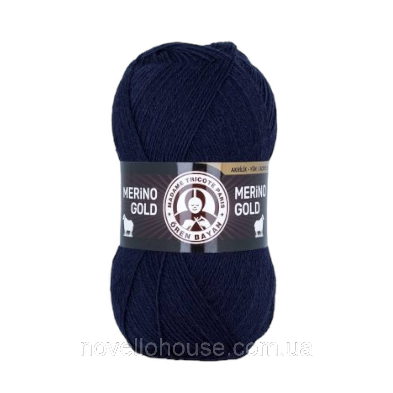 Madame Tricote Paris MERINO GOLD (Мерiно Голд) № 019 чорнильно-синій (Вовняна пряжа з акрилом, нитки для в'язання)
