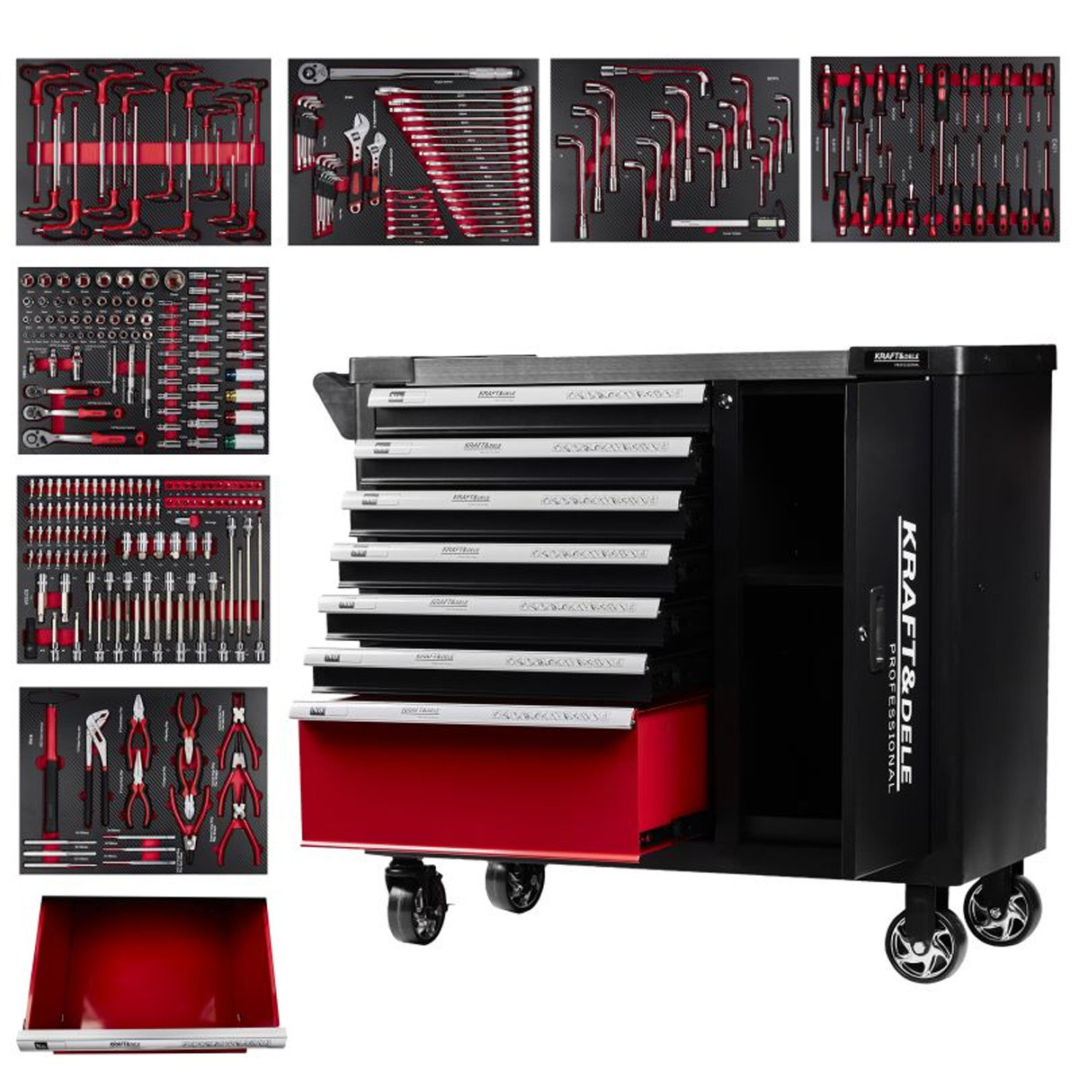 Візок з інструментами для майстерні 7 секцій 299 елементів Kraft&Dele KD1068 Польща, фото 1