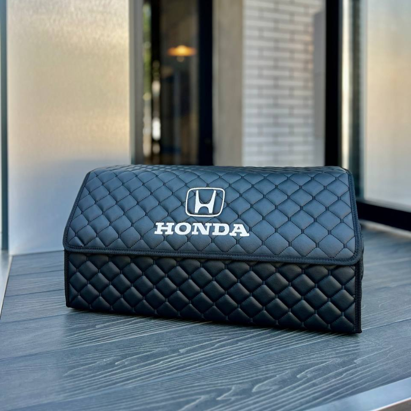 Органайзер у багажник з логотипом Honda з екошкіри, чорний, 65 см, складаний органайзер у багажник, фото 1