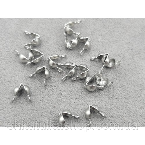(20шт) Калоти, затискачі, кінцевики для намиста 4*7.5мм, нержавіюча сталь, фото 1