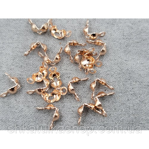 (10шт) Калоти, затискачі, кінцевики для намиста 4мм, колір рожево золото, фото 1