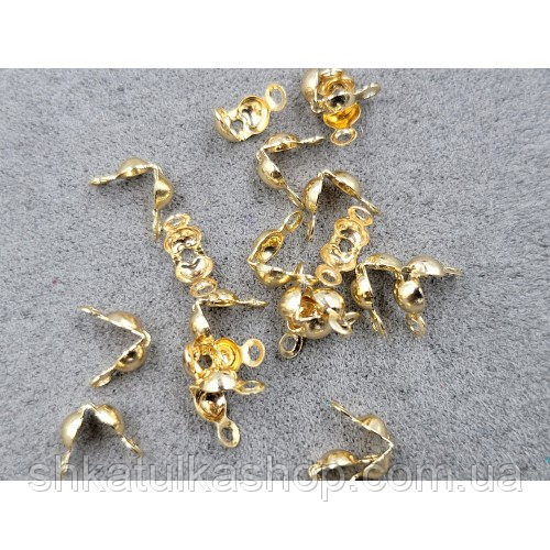 (10шт) Калоти, затискачі, кінцевики для намиста 4мм, колір золото, фото 1