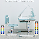 Парта дитяча зі стільчиком, лампою, підставкою для книг, M 4428-12, блакитна., фото 3