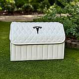 Преміум органайзер у багажник з вишивкою Tesla, білий, 50 см, фото 2