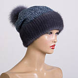 В'язана хутряна шапка з натурального хутра норки та помпоном з хутра песця "Соті", фото 5