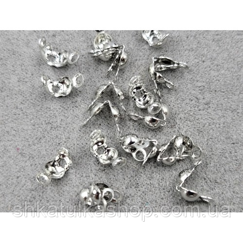 (10шт) Калоти, затискачі, кінцевики для намиста 4мм, колір сталь, фото 1