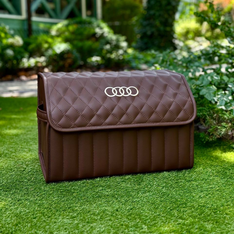 Преміум органайзер у багажник з вишивкою Audi, коричневий, 50 см, фото 1