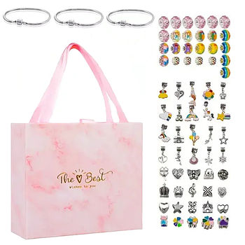 Набір для створення браслетів, 3 браслета та 60 кульок / Набір для творчості дівчинці / Набір для плетіння