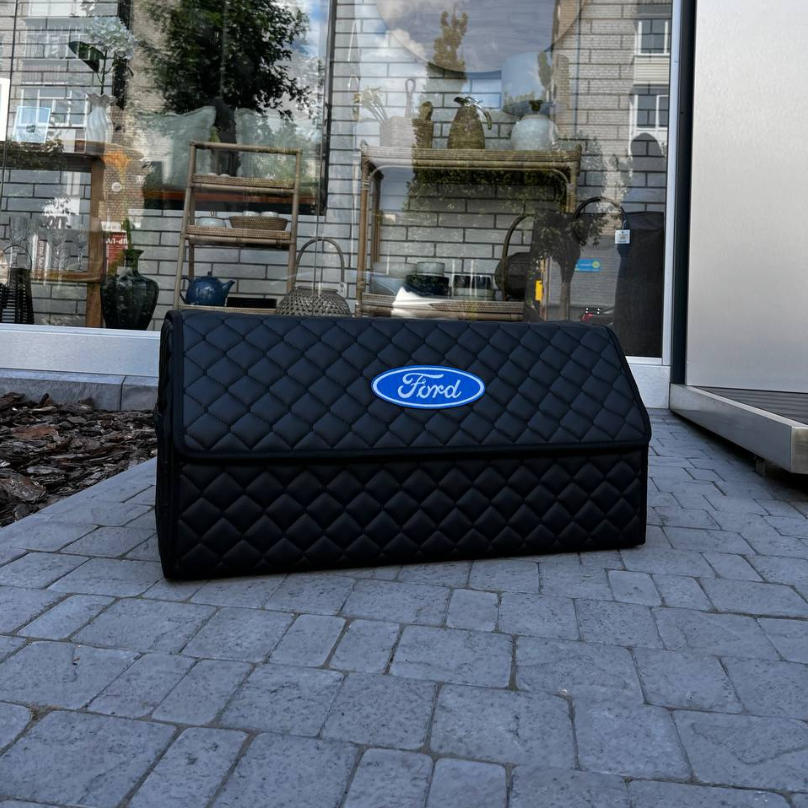 Органайзер у багажник з логотипом Ford з екошкіри, чорний, 65 см, складаний органайзер у багажник, фото 1