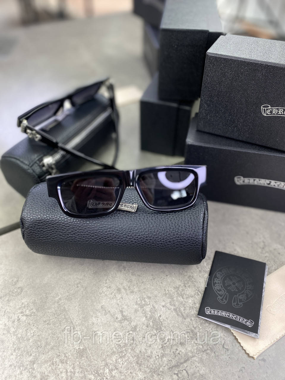 Сонцезахисні окуляри чорні Chrome Hearts якість преміум