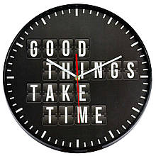 Настінні годинники Technoline 775485 Good Things Take Time кварцові чорні діаметр 335 мм для дому та офісу