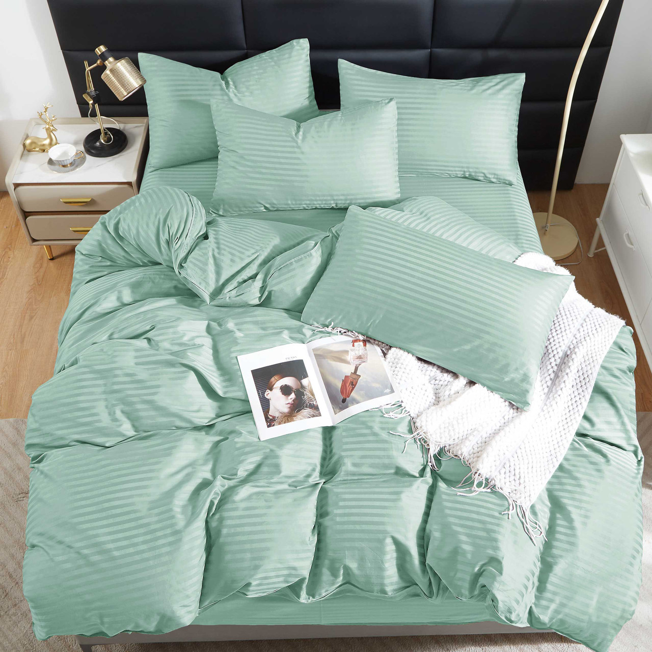 Простирадло 150х220 (Страйп Сатин) | Полуторне простирадло від виробника "Королева Ночі" | М'ятний страйп сатин, фото 1