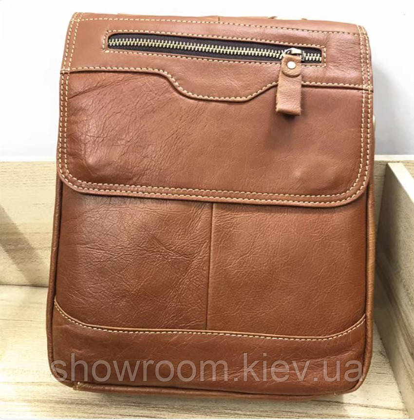 Чоловіча шкіряна сумка на плече Leather Collection (8871) светло коричневая, фото 1