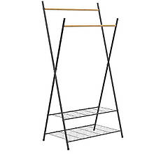 Стійка для одягу Casa Si Garment Rack Bamboo Black CS92309W04 з 2 полицями для взуття розбірна чорна 156 см
