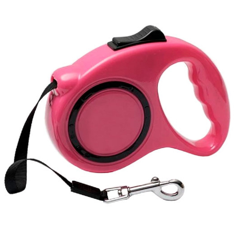 Повідець-рулетка для собак до 15 кг пластикова ручка з фіксатором стрічка 5 м рожевий Фауна, фото 1