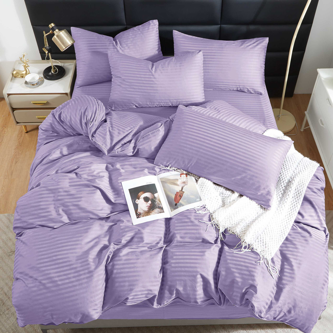 Підковдра на блискавці 145х215 (Страйп Сатин) | Полуторна підковдра від виробника "Королева Ночі" | Бузковий страйп сатин, фото 1