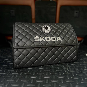 Органайзер у багажник з логотипом Skoda з екошкіри, чорний, 50 см, складаний органайзер у багажник