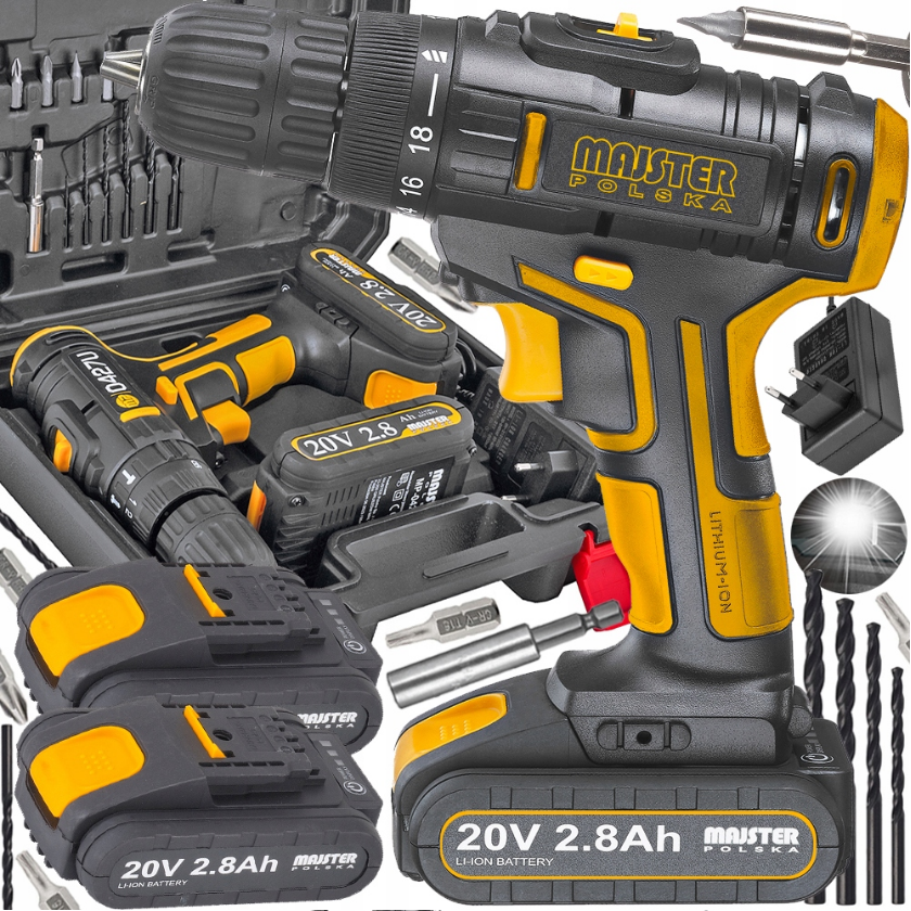 Акумуляторний шурупокрут Majster Polska 20V + 2 батареї 2,8А·год (Польща), фото 1