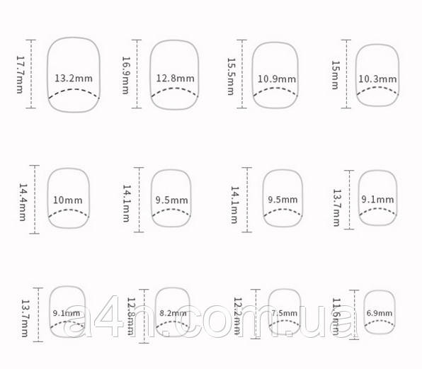 Накладные ногти - Интернет-магазин A4N Размеры накладных ногтей