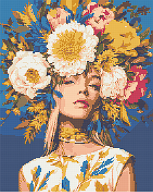 Алмазна мозаїка/вишивка Дівчина у гортензіях 40*50 см Орігамі OD 12710