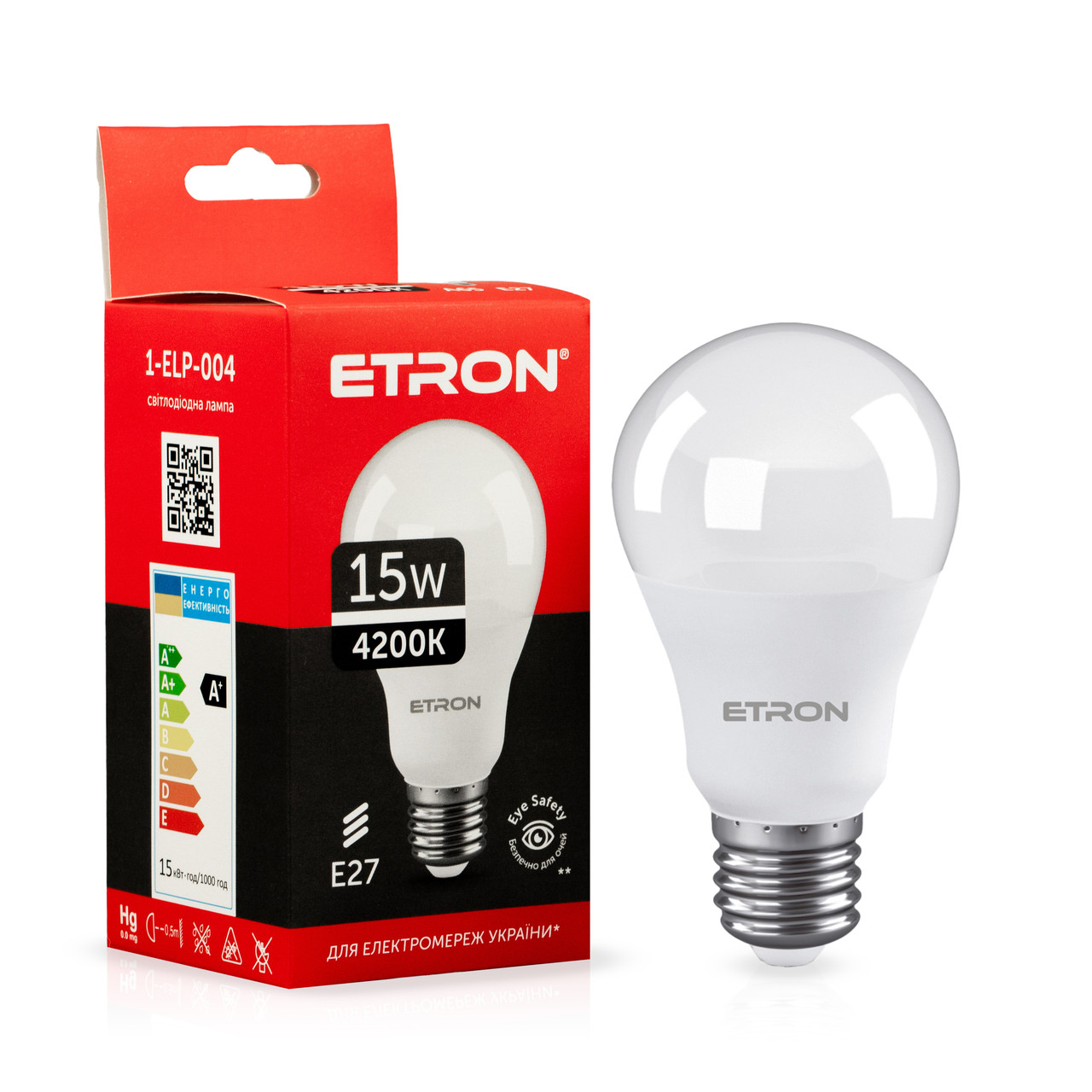 Світлодіодна LED лампа ETRON 15W A65 4200K E27 денне світло