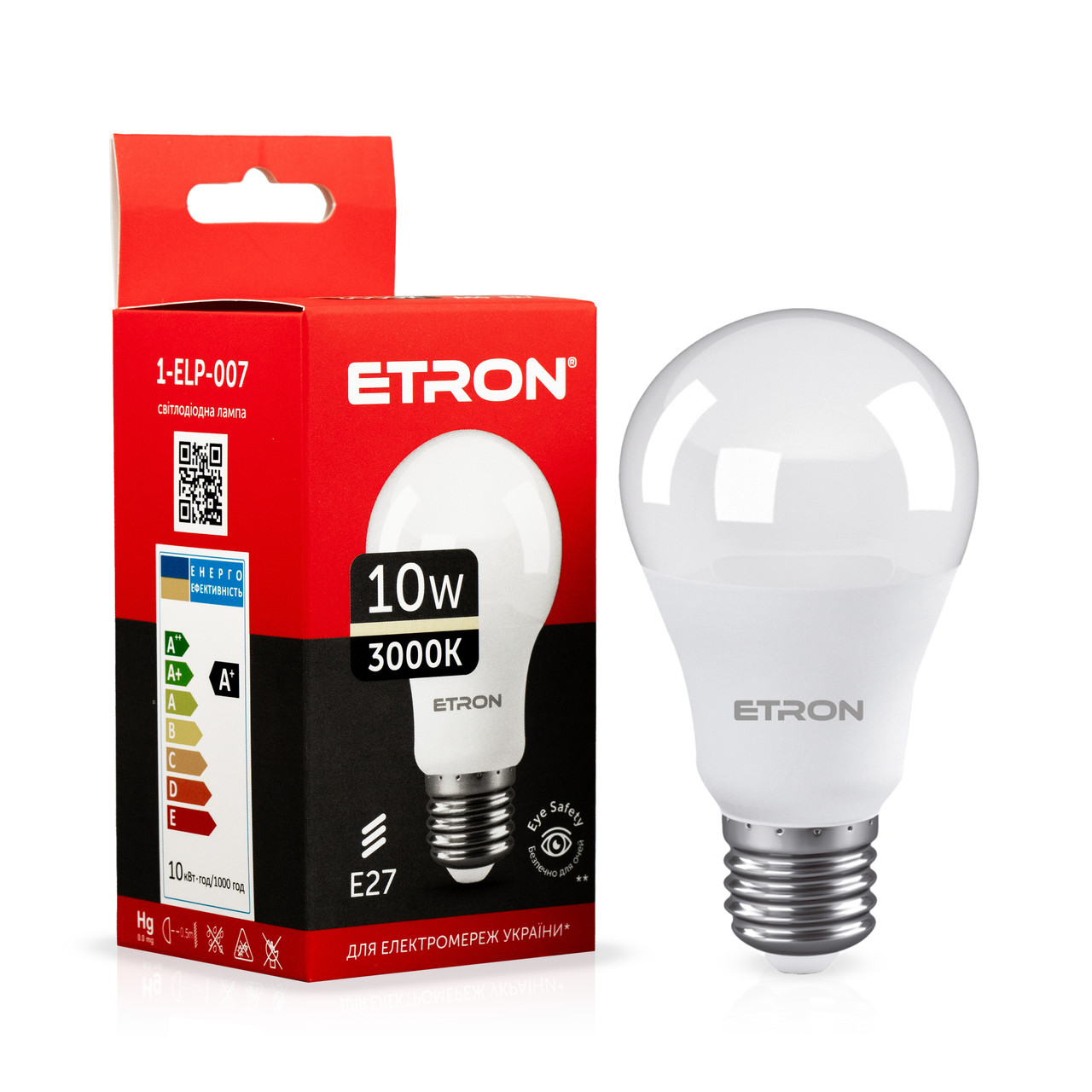 Світлодіодна LED лампа ETRON 10W A60 3000K E27 тепле світло, фото 1