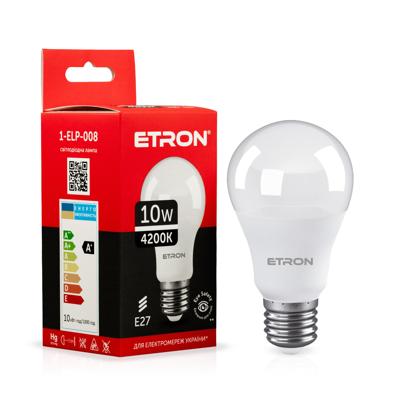 Світлодіодна LED лампа ETRON A60 10W 4200K E27 денне світло
