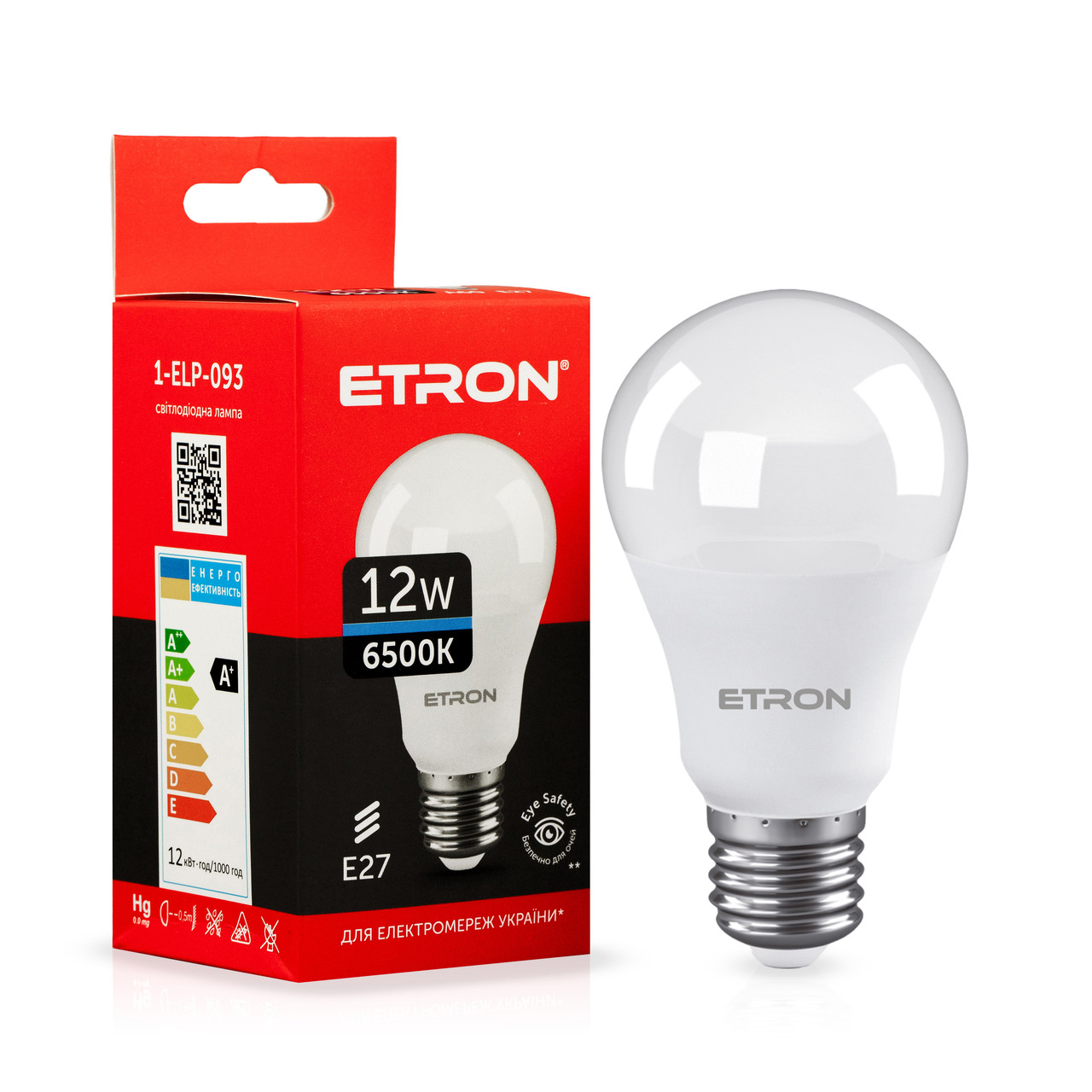 Світлодіодна LED лампа ETRON 12W A60 6500K E27 холодне світло