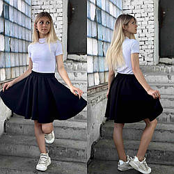 Шкільна спідниця сонце для дівчаток чорна/синя розміри 28–40 (зріст 116–155 см)