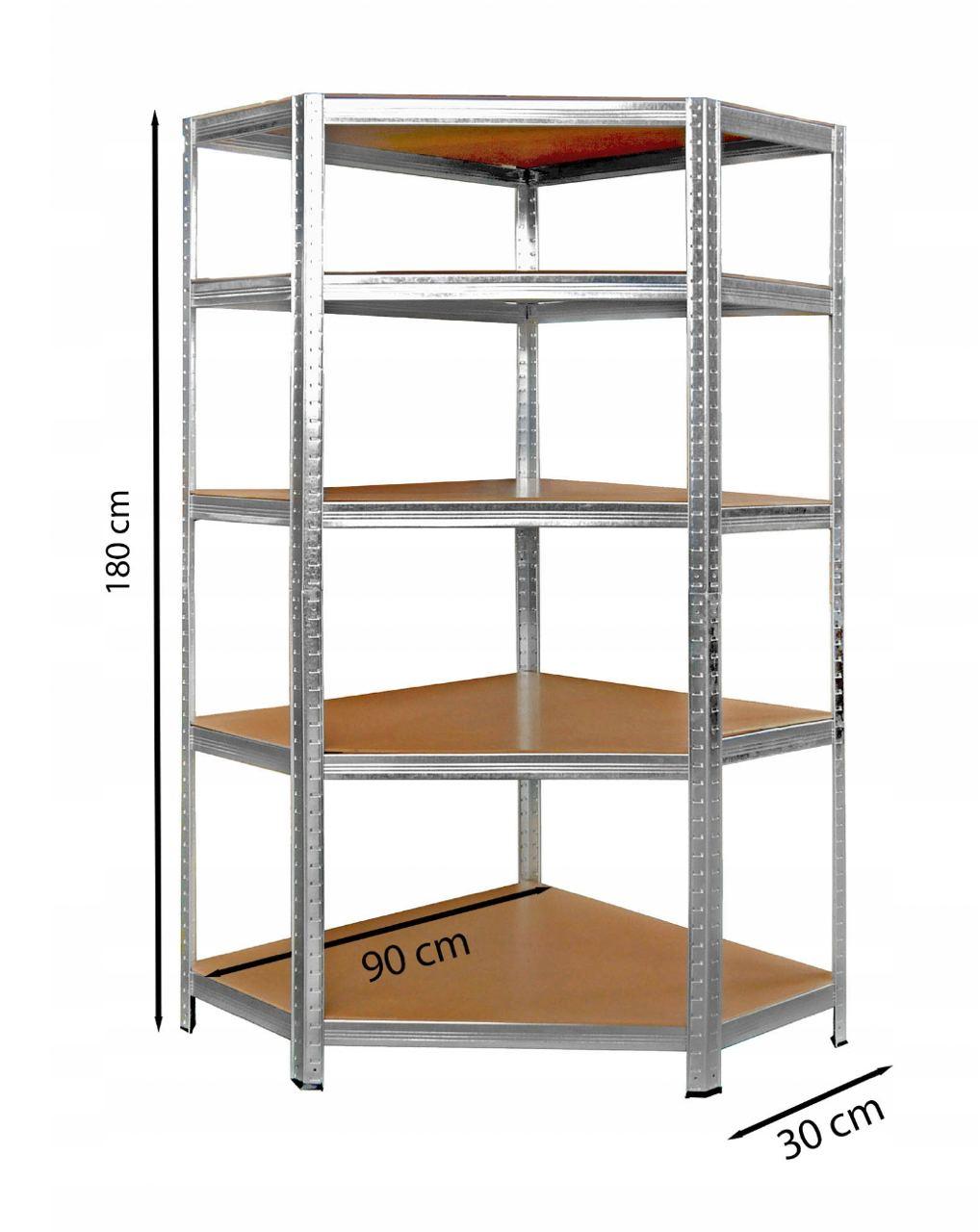 Металевий кутовий стелаж 180x30x90, 5 полиць, навантаження, 175кг - на полку (сірий)