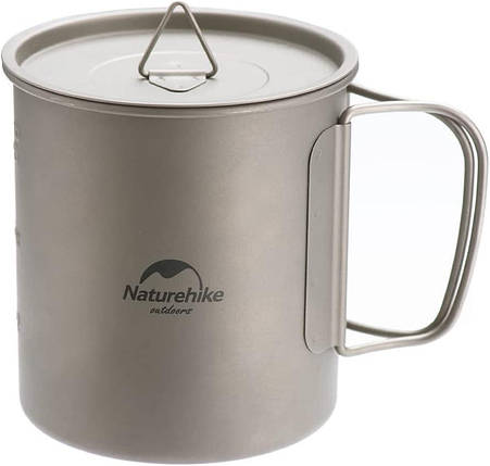 Титановий кухоль з ручкою Titanium Cup Naturehike NH20CJ005, 450 мл (Grey), фото 1