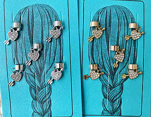 Пірсинг в волосся метал/стрази 6 набір/уп ЗОЛОТІ ТА СРІБНІ СЕРЦЕ