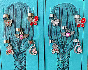 Пірсинг в волосся метал/стрази 6 набір/уп ЗОЛОТІ ТА СРІБНІ МІКС